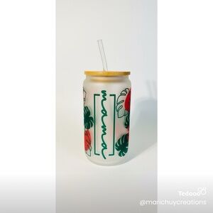 Floral Mama Glass Tumbler with Straw